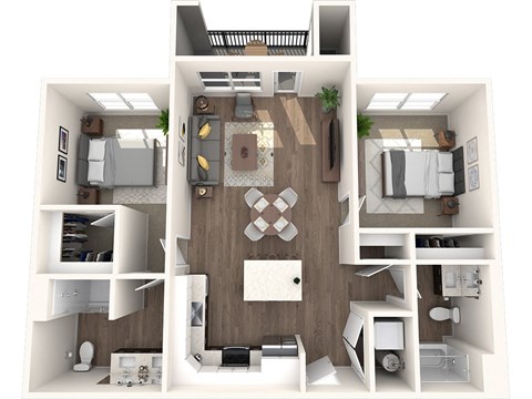 Solis at Petrosa 2 bed 2 bath 3D floor plan